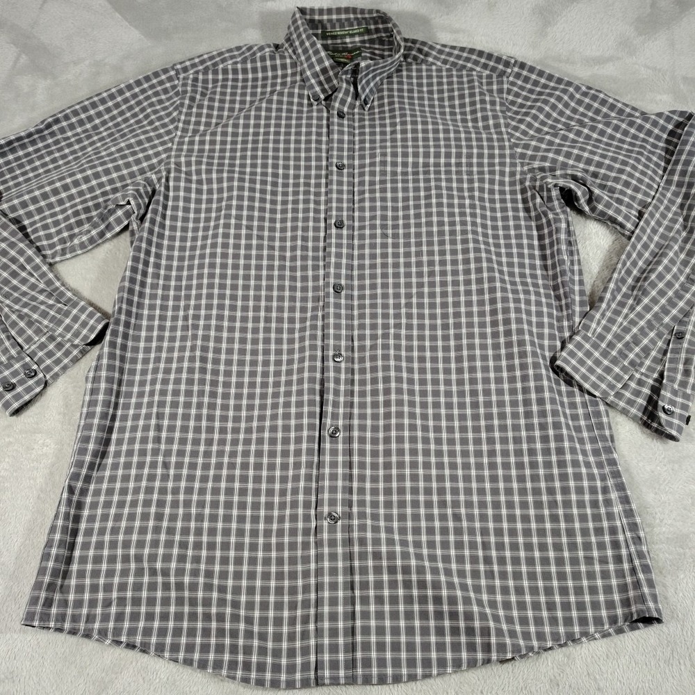 Eddie Bauer Shirt Men TL Gray Plaid Preppy College Work Office Classic Comfort